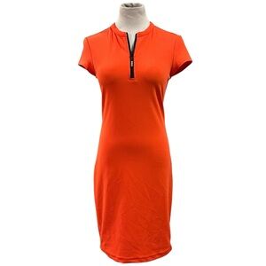 Guess Coral Orange 1/4 Zip Front Short Sleeve Midi Dress - Size Small